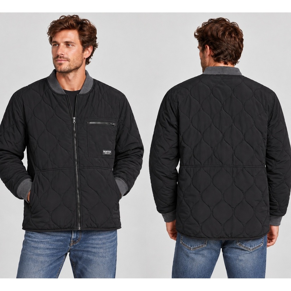 Burton Jacket Mens XXL Black Quilted Full Zip Thermolite Living Lining Bomber
